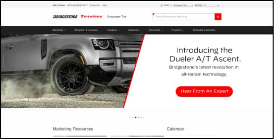 Bridgestone marketing portal screenshot